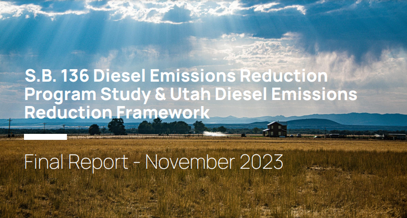 Field of dry grass with blue sky & clouds above, text over Diesel Emissions Redution Program Study November 2023